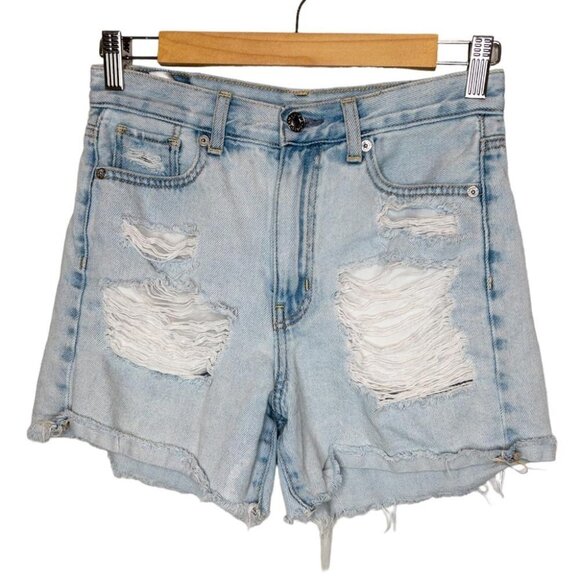 American Eagle Outfitters Pants - American Eagle Womens Size 00 Light Wash Distressed Mom Denim Shorts High Waist